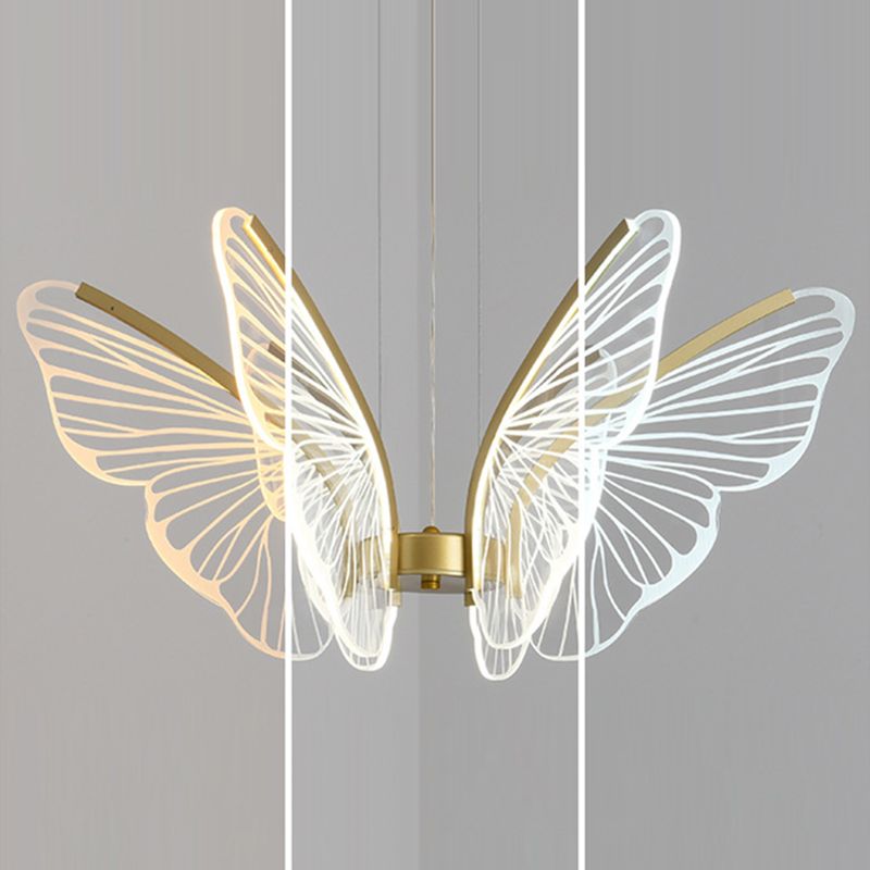 Gold Metal Ceiling Hung Fixtures Contemporary LED Butterfly Pendant Lighting