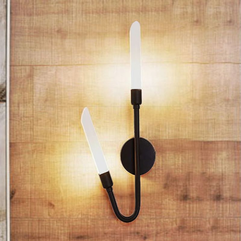 Black/Gold Finish Tube Wall Light 2 Head Post Modern Frosted Glass Wall Lamp for Living Room