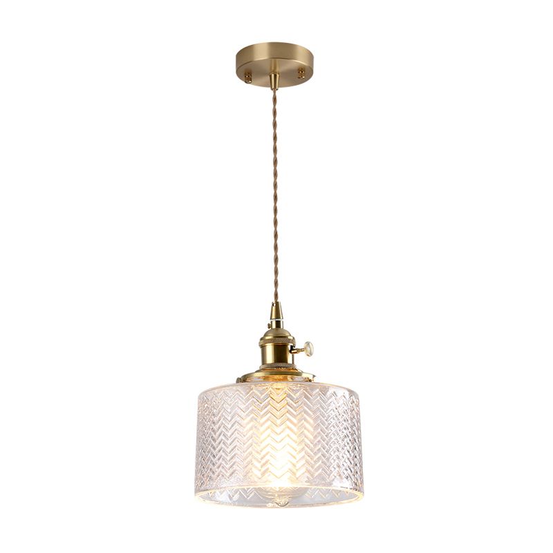 Single-Bulb Hanging Lamp Vintage Style Shaded Textured Glass Lighting Pendant in Gold