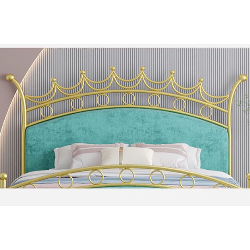 Glam Style Standard Bed with Upholstered Headboard in Iron Bed