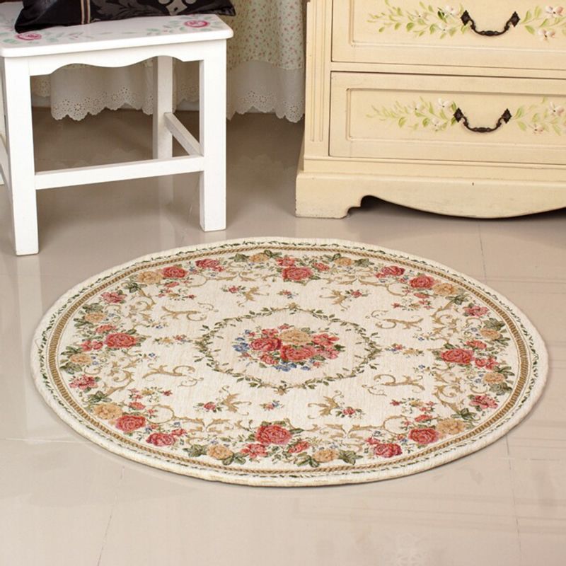 Round Gray Tone Modern Indoor Rug Polyester French Floral Print Rug Non-Slip Backing Indoor Rug for Living Room