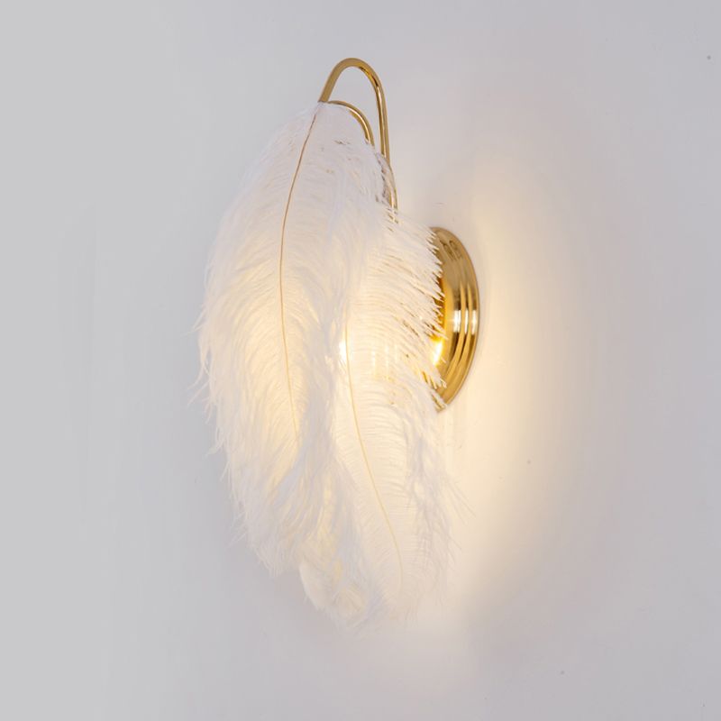 Nordic Feather Wall Mount Light 1 Light Ambient Lighting Wall Lamp for Bedroom