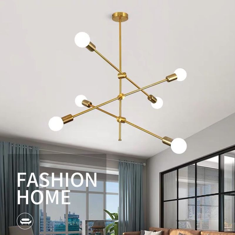 Linee geometriche lampadario in metallo creativo design a lampadina nuda dispositivo di illuminazione moderna in oro elettroplato