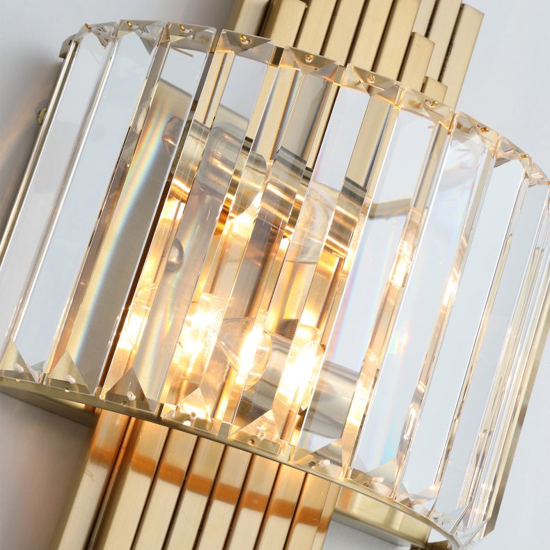 Electroplated Gold Crystal Wall Mount Lamp Postmodern Style Metal Geometric Lines Sconce Light for Dining Room