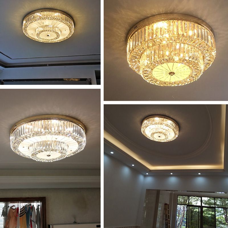 Drum Shape LED Flush Ceiling Lamp Clear Crystal Modern Lighting Fixtures Light for Living Room Dining Room