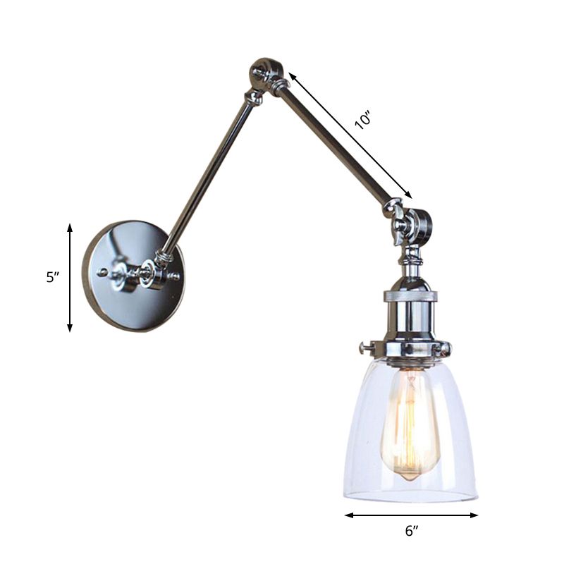 Tapered Beside Sconce Light Fixture Antique Clear Glass 1 Light Black/Silver/Brass Wall Lamp with Swing Arm