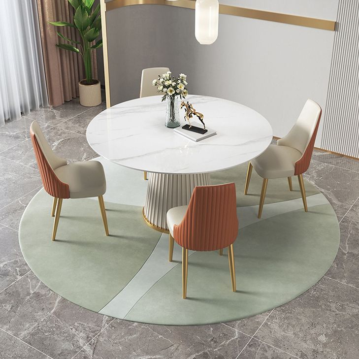 Traditioneller luxuriöser runder Esstisch gesinterten Steintisch mit weißer Sockelbasis