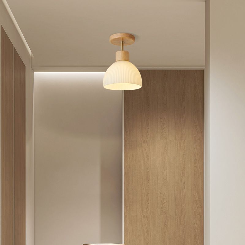Contemporary Beige/Brown Flush Mount Lighting Wooden Ceiling Light for Bedroom