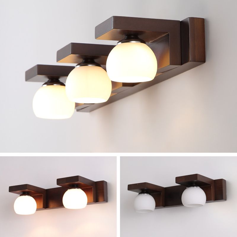 Walnut Brown Mirror Cabinet Wall Sconce Down Lighting Vanity Fixtures for Bathroom