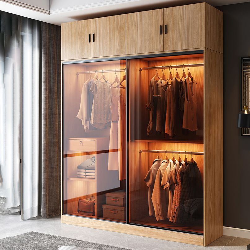 Clear Glass Door Storage Cabinet Modern Sliding Door Wardrobe for Home