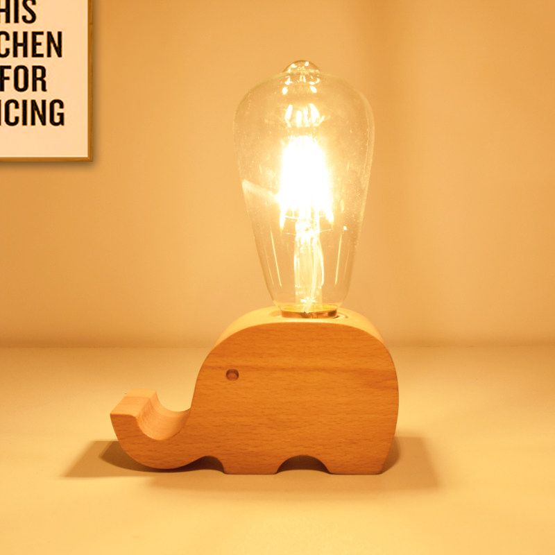 Modern Single Bulb Reading Lamp with Glass Shade Beige Sheep/Elephant/Cow Small Desk Lamp for Bedroom