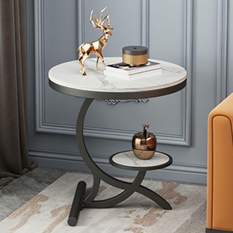 Modern Double Tier Side End Table White Corner Table for Living Room