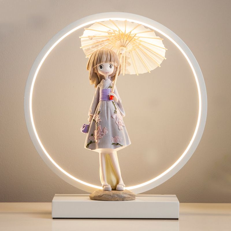 1 Light Circle Nightstand Lamp Modernism Metal Nightstand Lamps in White