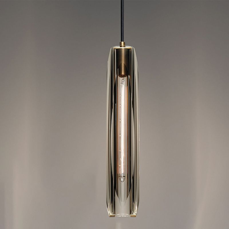 Moderne künstlerische einheitige leichte Kupferzylindrische Hanglampe mit Kristallschatten