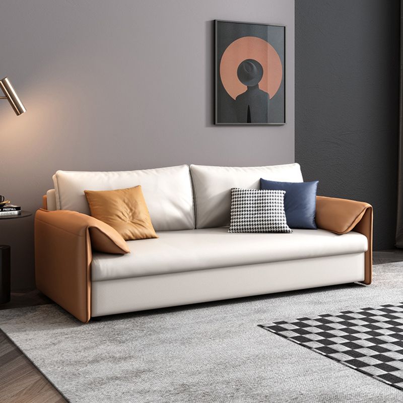 Contemporary Faux Leather Pillow Top Arm Sofa Bed for Living Room
