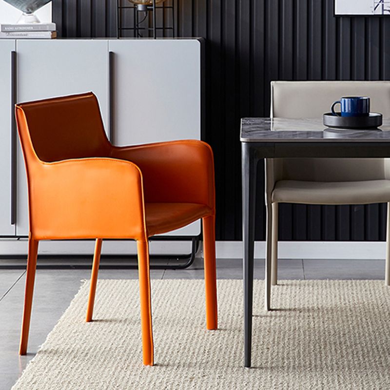 Leather Dining Armchair Upholstered Arm Single Chair with Metal Legs