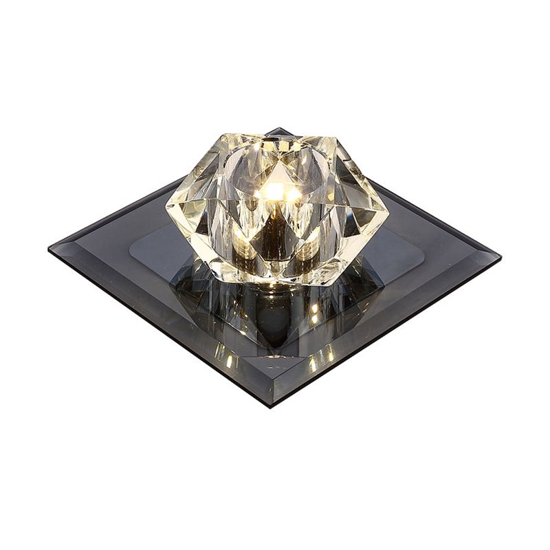 Crystal Gem Shaped Flush Ceiling Light Simple LED Black Flushmount for Passageway
