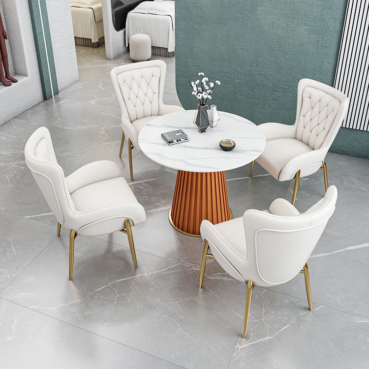 Glam Sintered Stone Dining Table Round Dinner Room Kitchen Table with Pedestal Base