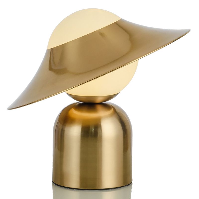 Gold Hat Shaped Table Light Postmodern Style 1 Bulb White Glass Night Stand Lamp