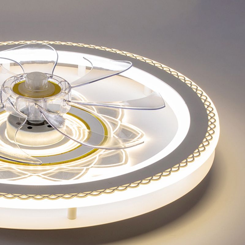 Weißer Kreis LED Deckenventilator Leichte stilvolle nordische Acryl -Halbflush -Halterung für Schlafzimmer