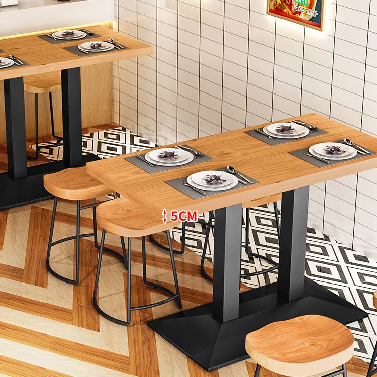 Metal Industrial Dining Table Pine Wood Top Table with Pedestal Base