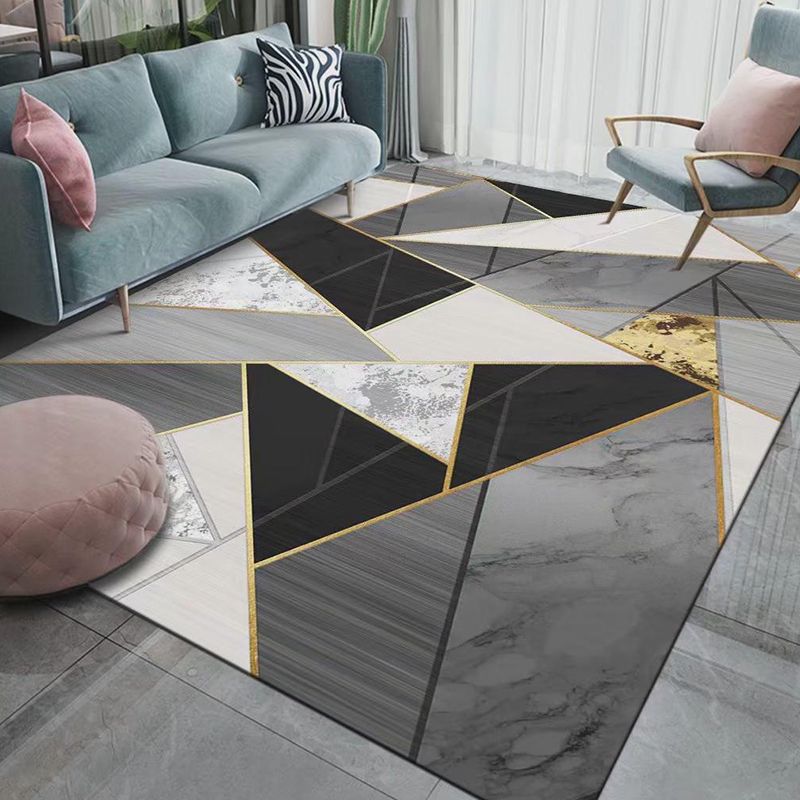 Contemporary Abstract Indoor Rug Trendy Polyester Carpet Non-Slip Backing Rug for Living Room