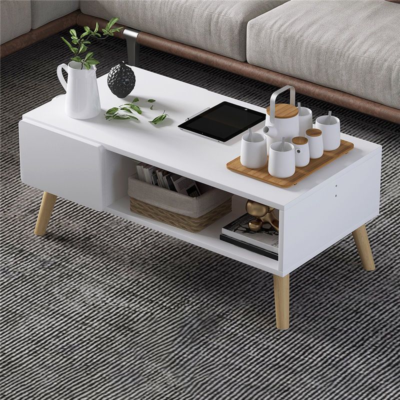 16.53"H Rectangle Wood Coffee Table 4 Legs Cocktail Table with Storage