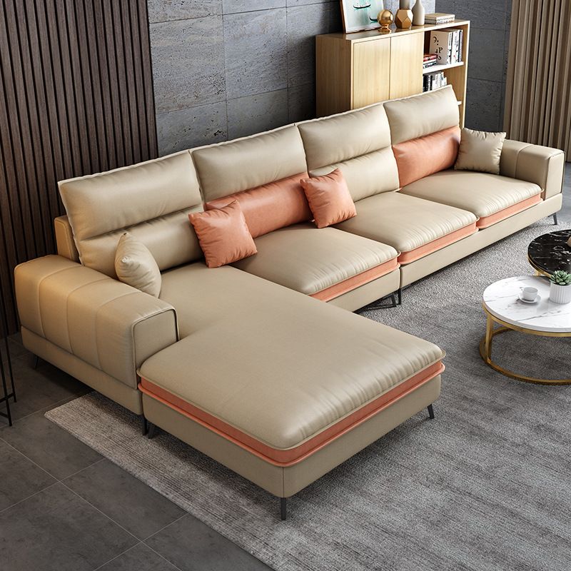 Contemporary Faux Leather Living Room Recessed Arm Sofa Chaise