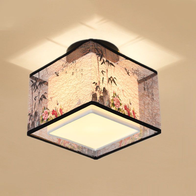 Square/Round Fabric Shade Flush Mount Chinese Style Flush Mount Lighting Fixtures