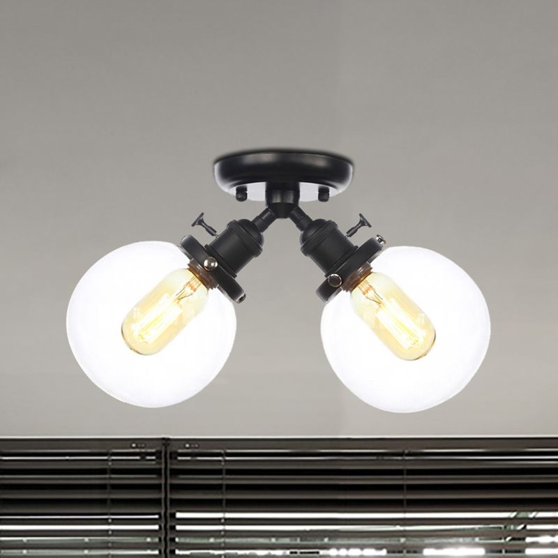 Ristorante globale semifulto semi metallo chiaro e ambra/vetro trasparente 2 teste lampada a soffitto in stile fattoria in nero/bronzo