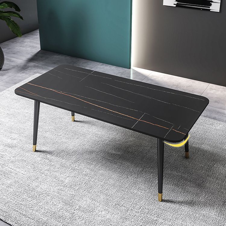 Rectangle Dining Table White and Black Stone Modern Dining Table