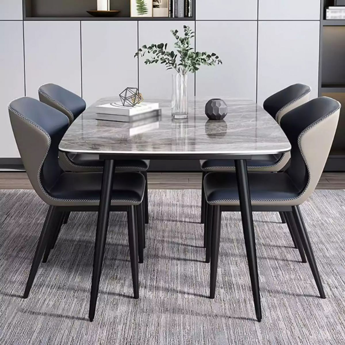 Dining Room Set Contemporary with Sintered Stone Rectangle Table and Chairs