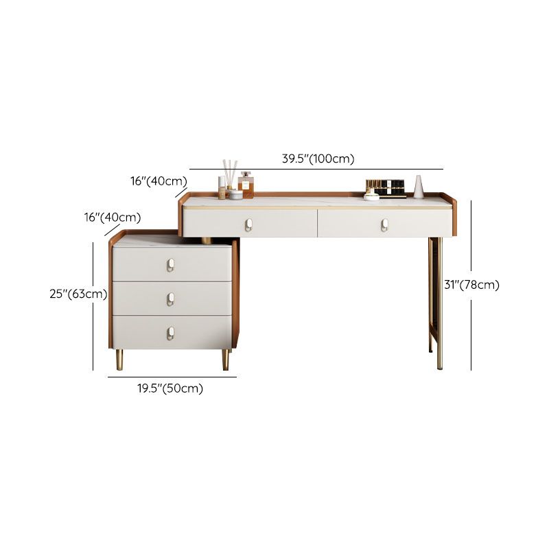 Glam Style Stone Top Dressing Table for Bedroom Orange Vanity Set