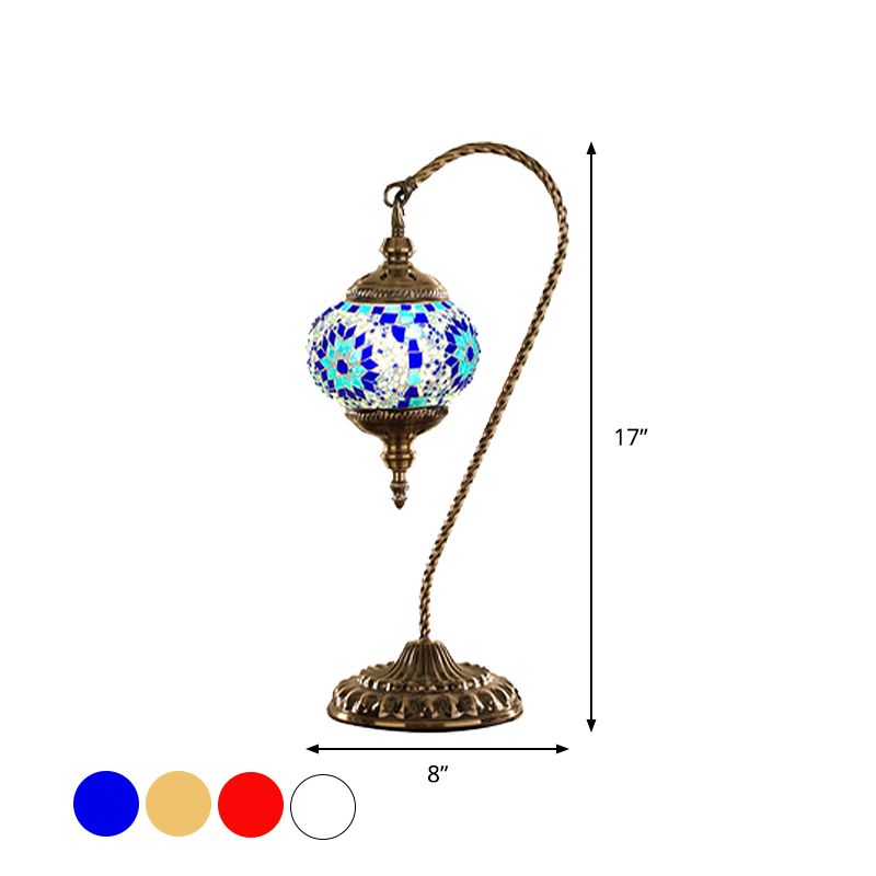 Global Desk Light Traditional Red / White / Yellow Glass 1 Bulb Coffee Shop Night Table Table avec base en métal