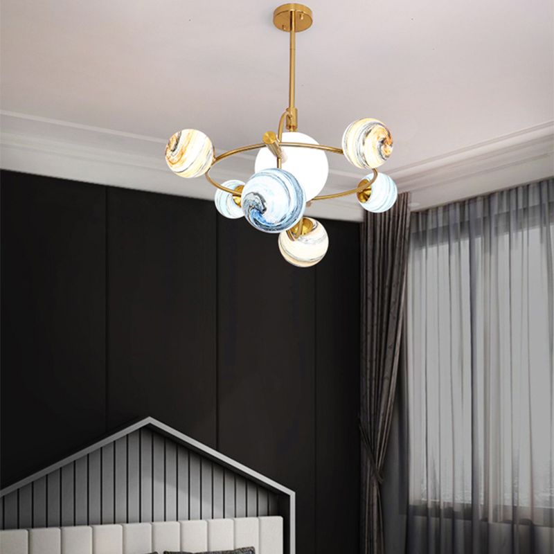 Modern Style Spherical Shape Pendant Lights Glass Chandelier Light Fixtures in Gold