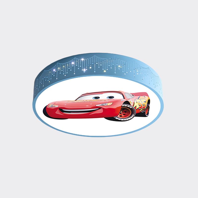 Plafonnier rond à motifs de voiture de dessin animé, éclairage encastré LED en fer pour chambre de garçon en bleu