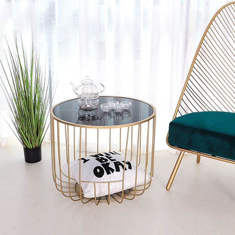 Contemporary Round Top Cocktail Table with Frame Base in Iron