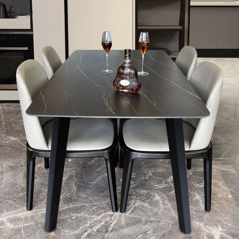 Stone Top Dining Table Rectangle Dining Table with 4 Solid Wood Legs