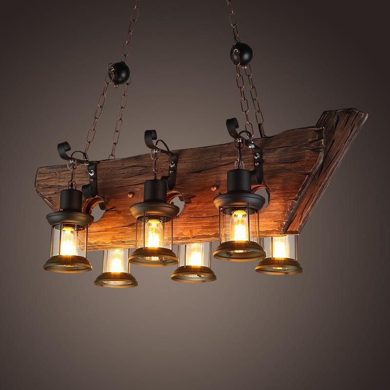 Industrial Island Light 6 Lights Island Hanging Light with Glass Shade for Dining Room