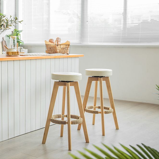 Modern Counter Bar Stool Armless Leather Bar Stool with Footrest and Swivel, Wood Base