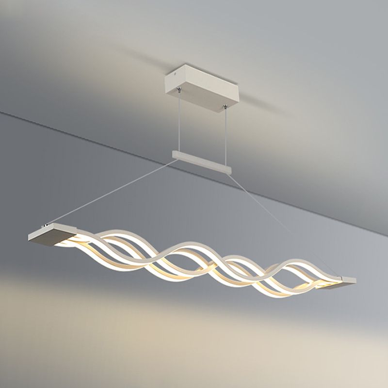 Linear Island Lighting Contemporary Metal Chandelier Light in White