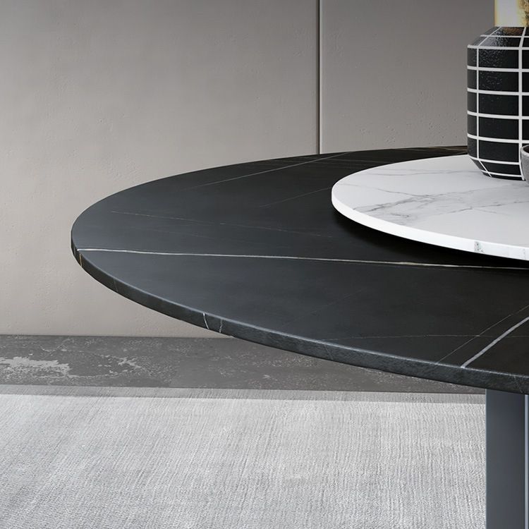 Round Stone Dining Table Modern Turntable Furniture with Pedestal Base in Matte Finish