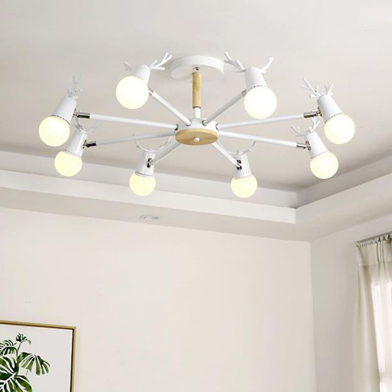 Antler Semi Mount Lighting Simplicity Metal Ceiling Mounted Fixture with Exposed Bulb Design