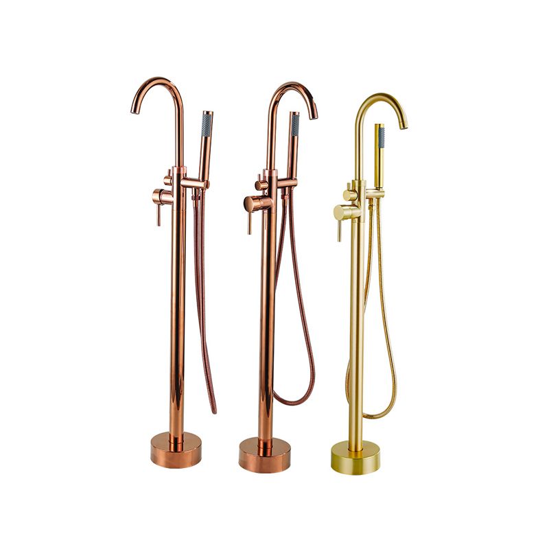 Contemporary Gold Bath Faucet Floor Mounted Full Copper High Arc Tub Faucet Trim