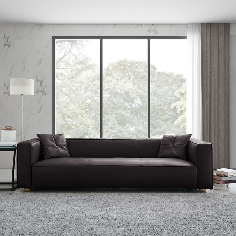 24.80"H Genuine Leather Square Arm Sofa with Tight Back for Living Room