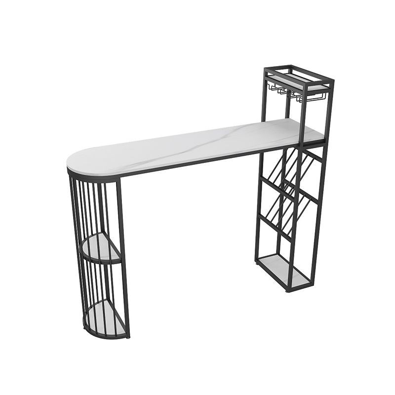 Glam Stone Indoor Bar Dining Table Iron Double Pedestal Bistro Table with Shelve