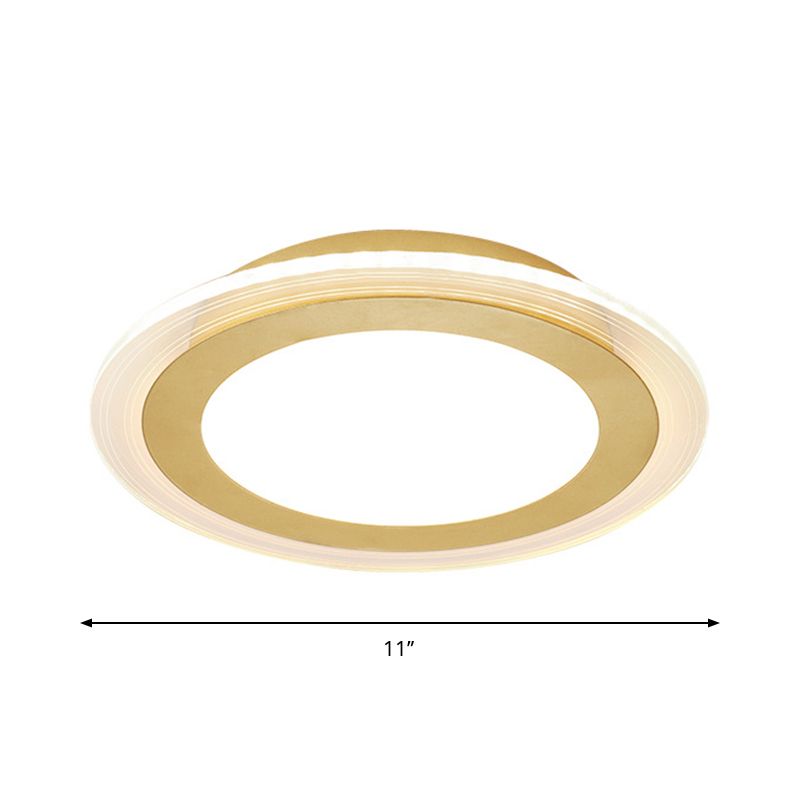 Gold Disk LED Flush Mount Lamp Simplicity Acrylic Close to Ceiling Light Fixture in Warm / White/3 Color Light for Corridor