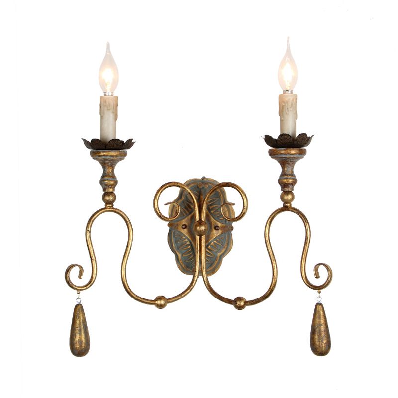 Gold 2 lumières luminaires muraux Countryside Metal Metal Expose Expose Bulb Sconce lampe pour chambre à coucher