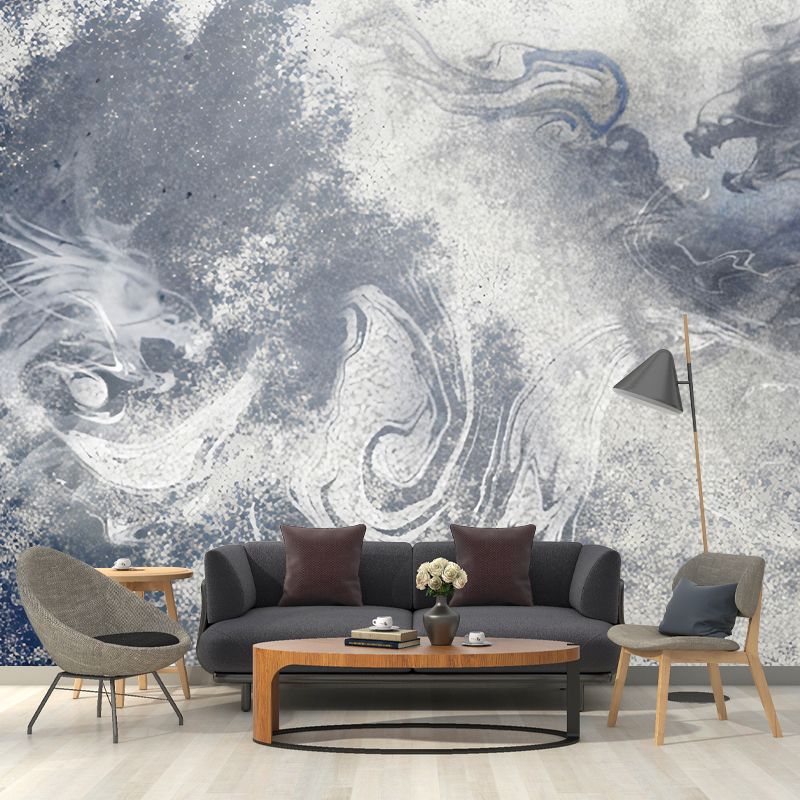 Retro Watercolors of Dragon Mural Wallpaper in Purple Gallery Wall Decor, Custom-Printed