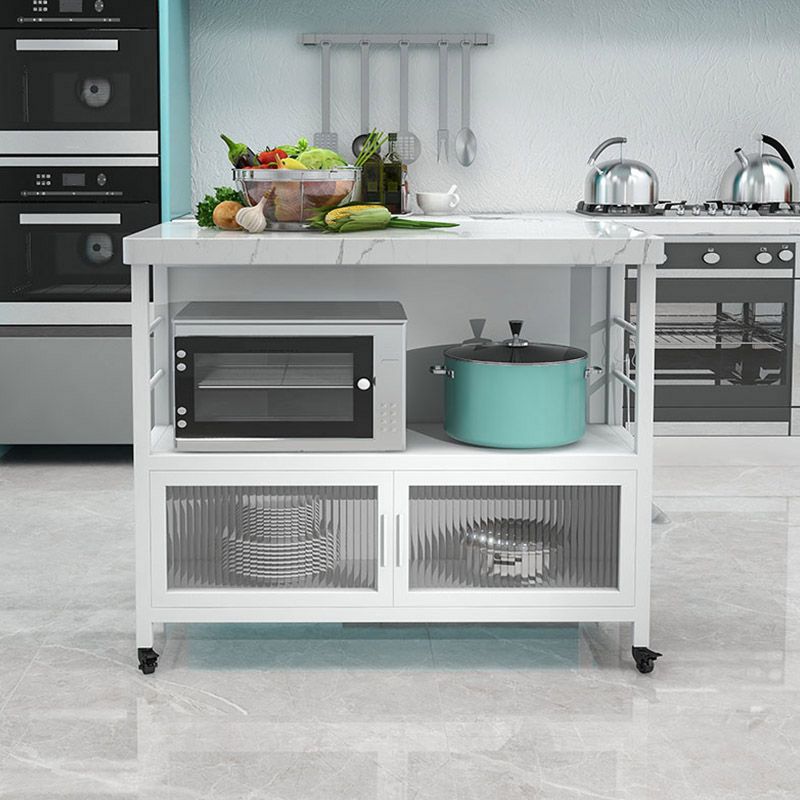 Dining Room Modern Prep Table Rectangular Kitchen Trolley with Storage Cabinet